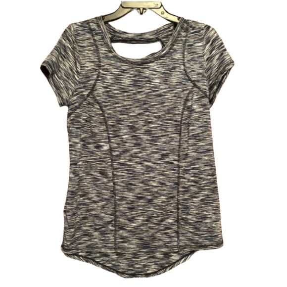 XERSION  LADIES SIZE MEDIUM  NAVY STRAIATED SHORT SLEEVE TOP - Picture 1 of 9